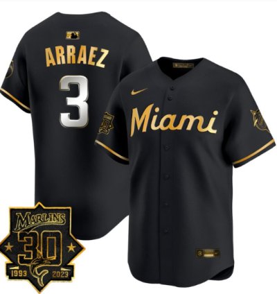 Luis Arraez Jersey 3 Miami Marlins 30 Seasons Anniversary Patch Limited Stitched Black Gold