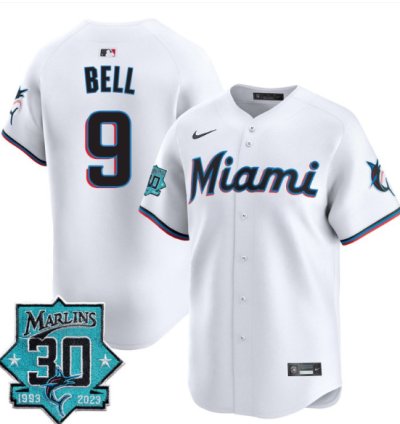 Josh Bell Jersey 9 Miami Marlins 30 Seasons Anniversary Patch Limited Stitched White