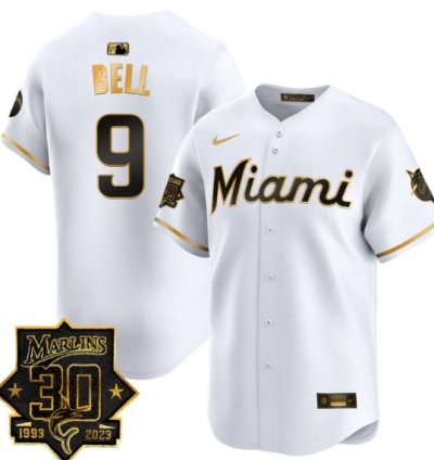Josh Bell Jersey 9 Miami Marlins 30 Seasons Anniversary Patch Limited Stitched White Gold
