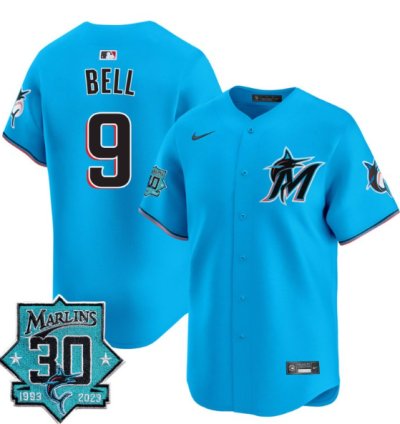 Josh Bell Jersey 9 Miami Marlins 30 Seasons Anniversary Patch Limited Stitched Blue