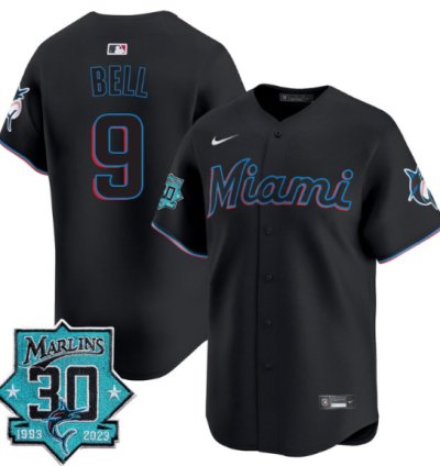 Josh Bell Jersey 9 Miami Marlins 30 Seasons Anniversary Patch Limited Stitched Black
