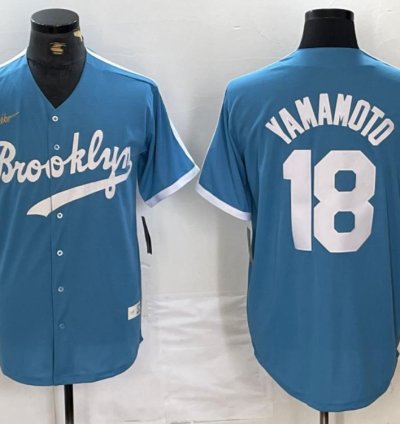 Brooklyn Dodgers Yoshinobu Yamamoto Light Blue Throwback Jersey