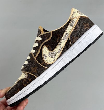 Louis Vuitton x Travis Scott x Jordan 1 Low Lv Damier Azur Brown