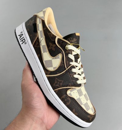 Louis Vuitton x Travis Scott x Jordan 1 Low Lv Damier Azur Brown