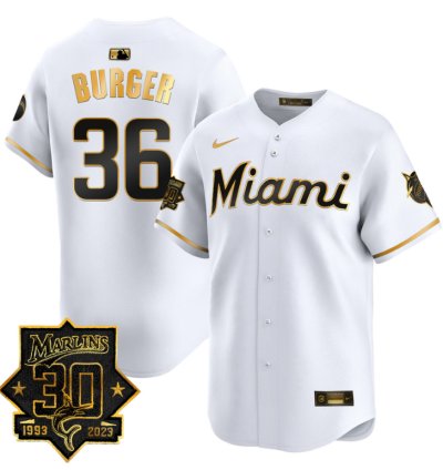 Jake Burger Jersey 36 Miami Marlins 30 Seasons Anniversary Patch Vapor Limited Stitched White Gold