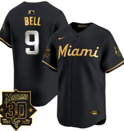 Josh Bell Jersey 9 Miami Marlins 30 Seasons Anniversary Patch Limited Stitched Black Gold