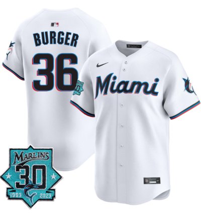 Jake Burger Jersey 36 Miami Marlins 30 Seasons Anniversary Patch Vapor Limited Stitched White