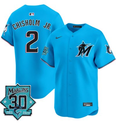 Jazz Chisholm Jr Jersey 2 Miami Marlins 30 Seasons Anniversary Patch Limited Stitched Blue