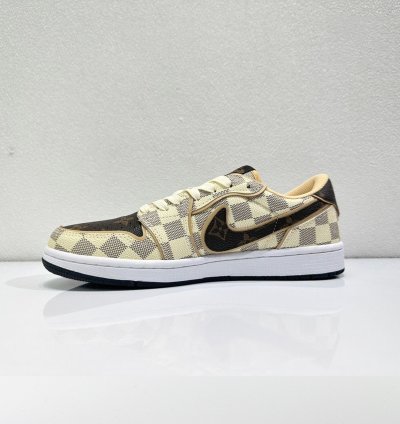Louis Vuitton X Travis Scott Jordan 1 Low Lv Damier Azur White Brown
