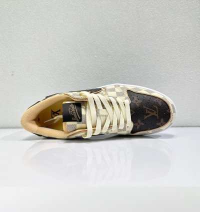 Louis Vuitton X Travis Scott Jordan 1 Low Lv Damier Azur White Brown