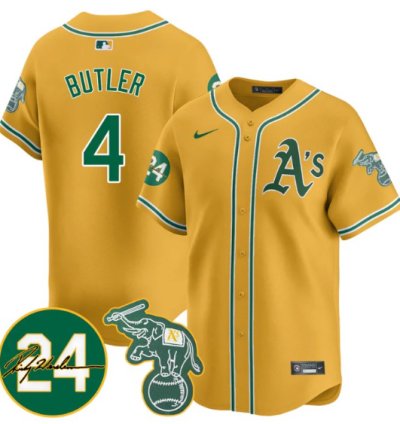 Lawrence Butler Jersey 4 Oakland Athletics 2025 Rickey Henderson Memorial Stitched Yellow