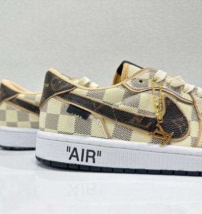 Louis Vuitton X Travis Scott Jordan 1 Low Lv Damier Azur White Brown