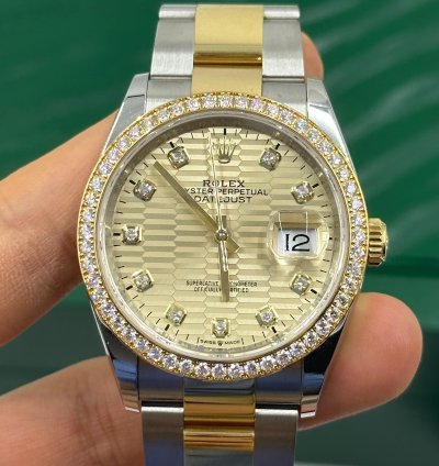 Rolex Datejust 36 126283rbr Champagne Flueted Diamond Oyster
