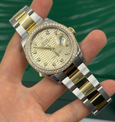 Rolex Datejust 36 126283rbr Champagne Flueted Diamond Oyster
