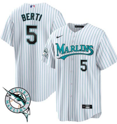 Jon Berti Jersey 5 Miami Marlins Throwback Cool Base All Stitched