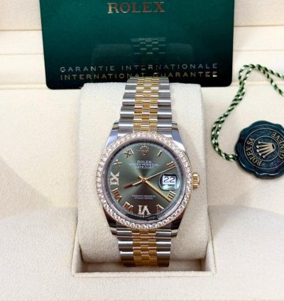Rolex Datejust 36 126283rbr Datejust 36mm Two-tone Diamond Bezel Olive Green Dial Vi Ix Diamond-set Jubilee