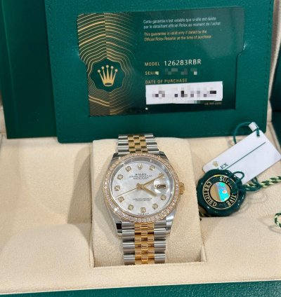 Rolex Datejust 36 126283rbr Datejust 36mm Two-tone Mop Diamond Dial Diamond Bezel Jubilee