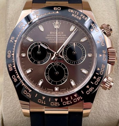 Rolex Daytona 116515ln Rose Gold Oysterflex Chocolate Dial Unworn 2023