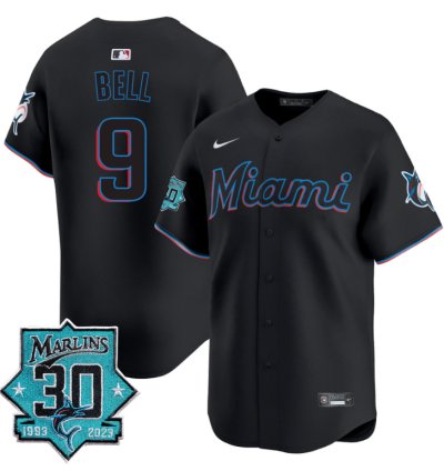 Josh Bell Jersey 9 Miami Marlins 30 Seasons Anniversary Patch Limited Stitched Black