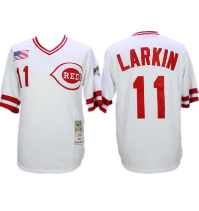 Cincinnati Reds Barry Larkin White 1990 Throwback Pullover Jersey