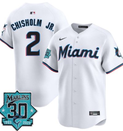Jazz Chisholm Jr Jersey 2 Miami Marlins 30 Seasons Anniversary Patch Limited Stitched White