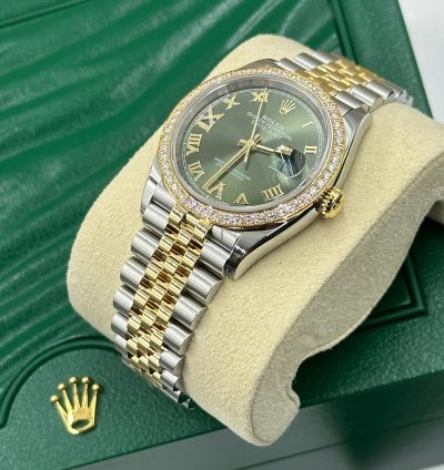 Rolex Datejust 36 126283rbr Green Roman Dial Diamond Bezel Jubilee