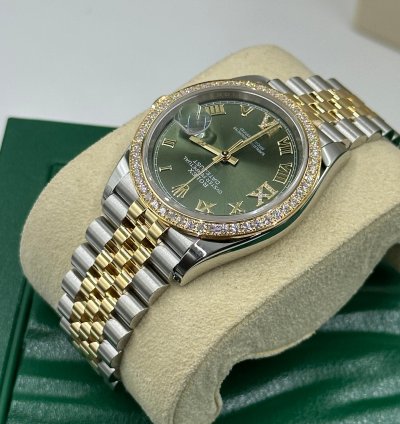 Rolex Datejust 36 126283rbr Green Roman Dial Diamond Bezel Jubilee