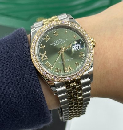 Rolex Datejust 36 126283rbr Green Roman Dial Diamond Bezel Jubilee