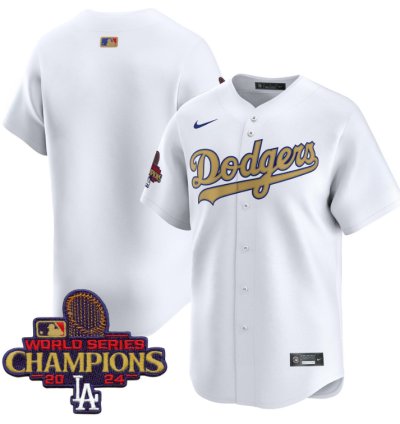 Team Jersey No Name Dodgers 2025 Gold Vapor Premier Limited Stitched White
