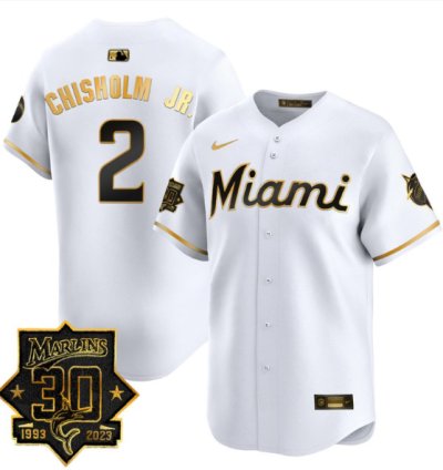 Jazz Chisholm Jr Jersey 2 Miami Marlins 30 Seasons Anniversary Patch Limited Stitched White Gold