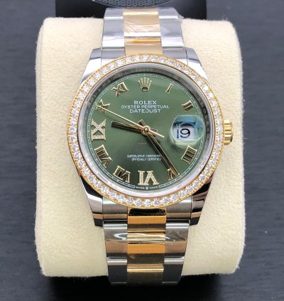 Rolex Datejust 36 126283rbr Green Roman Dial Diamond Bezel Oyster