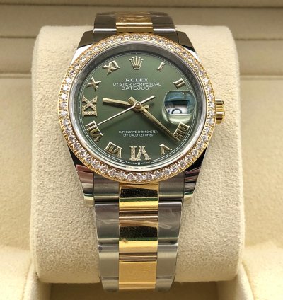 Rolex Datejust 36 126283rbr Green Roman Dial Diamond Bezel Oyster