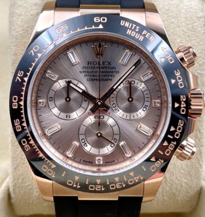 Rolex Daytona 116515ln Rose Gold Oysterflex Sundust Baguette Dial Unworn 2023