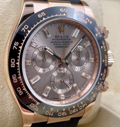 Rolex Daytona 116515ln Rose Gold Oysterflex Sundust Baguette Dial Unworn 2023
