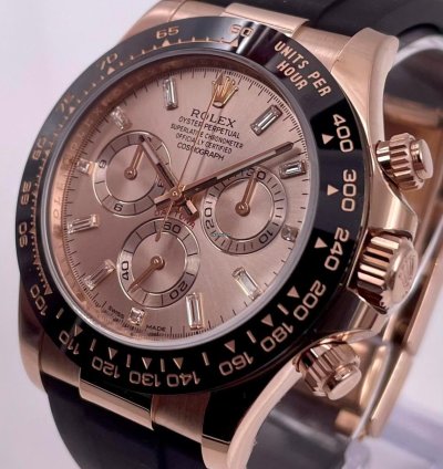 Rolex Daytona 116515ln Rose Gold Oysterflex Sundust Baguette Dial Unworn 2023