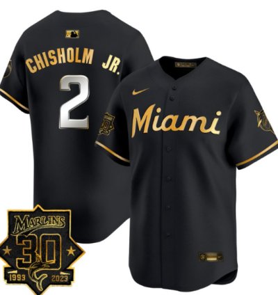 Jazz Chisholm Jr Jersey 2 Miami Marlins 30 Seasons Anniversary Patch Limited Stitched Black Gold