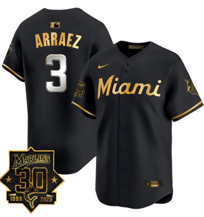 Luis Arraez Jersey 3 Miami Marlins 30 Seasons Anniversary Patch Limited Stitched Black Gold