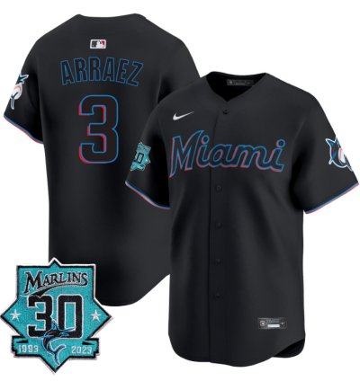 Luis Arraez Jersey 3 Miami Marlins 30 Seasons Anniversary Patch Limited Stitched Black