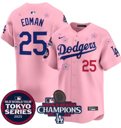 Tommy Edman Jersey 25 Dodgers Tokyo Series 2025 World Series Champions Patch Cherry Blossom