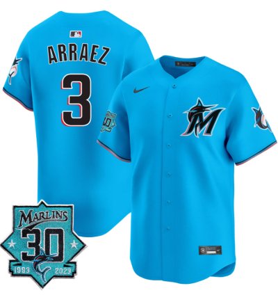 Luis Arraez Jersey 3 Miami Marlins 30 Seasons Anniversary Patch Limited Stitched Blue