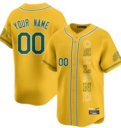 Custom Oakland Athletics Jersey Name Number City Connect Concept Stitched Yellow