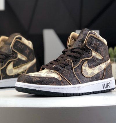 Louis Vuitton x Air Jordan 1 High Lv Damier Azur Monogram Brown