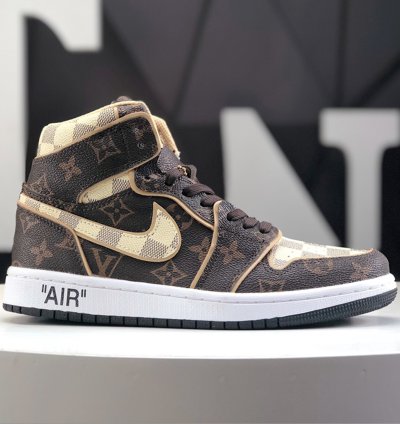 Louis Vuitton x Air Jordan 1 High Lv Damier Azur Monogram Brown