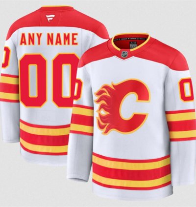 Mens Custom Calgary Flames Jersey Name Number 2025 Away White