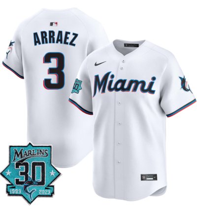 Luis Arraez Jersey 3 Miami Marlins 30 Seasons Anniversary Patch Limited Stitched White