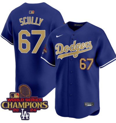 Vin Scully Jersey 67 Dodgers 2025 Gold Vapor Premier Limited Stitched Royal