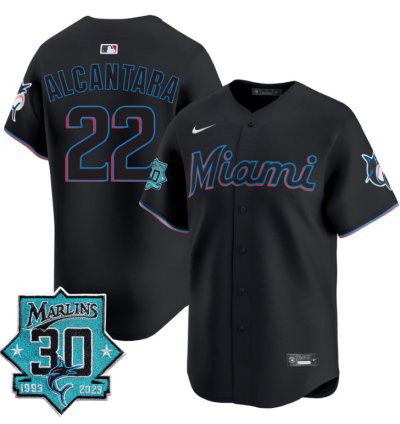 Sandy Alcantara Jersey 22 Miami Marlins 30 Seasons Anniversary Patch Limited Stitched Black