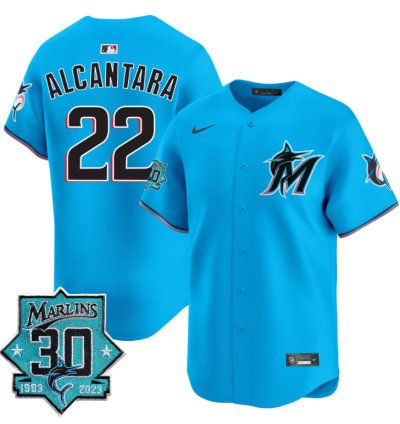 Sandy Alcantara Jersey 22 Miami Marlins 30 Seasons Anniversary Patch Limited Stitched Blue
