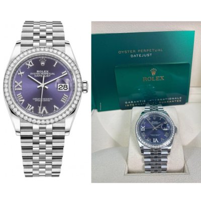 Rolex Datejust 36 36mm Aubergine Purple Roman Dial Jubilee Bracelet Stainless Steel 126284rbr