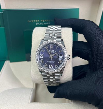 Rolex Datejust 36 36mm Aubergine Purple Roman Dial Jubilee Bracelet Stainless Steel 126284rbr